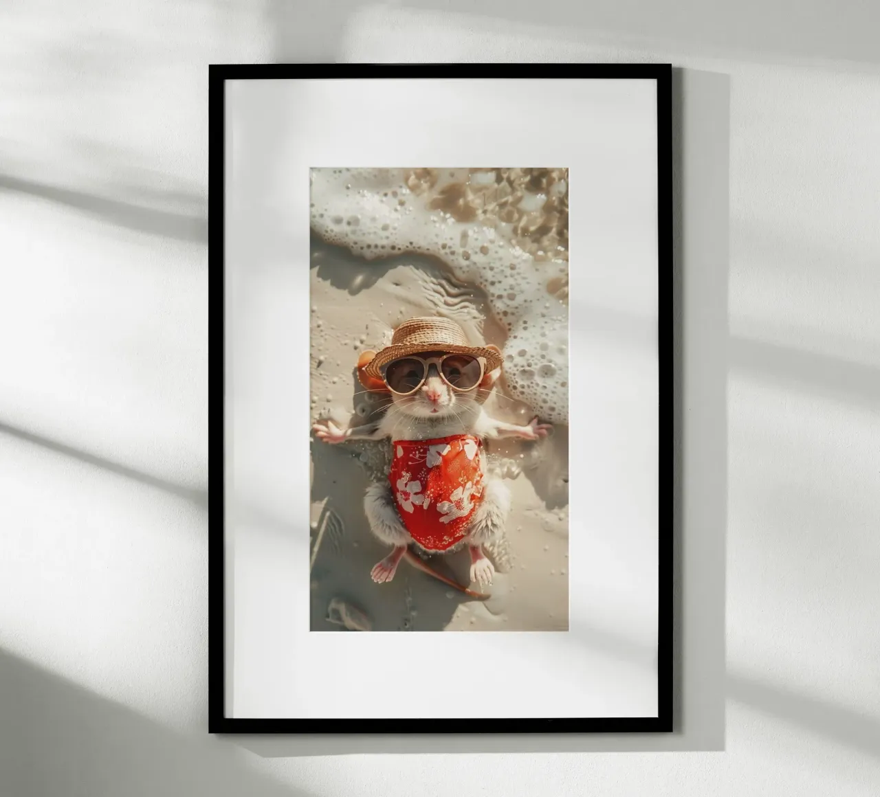 playful mouse in beach poster con telaio in plastica da throme