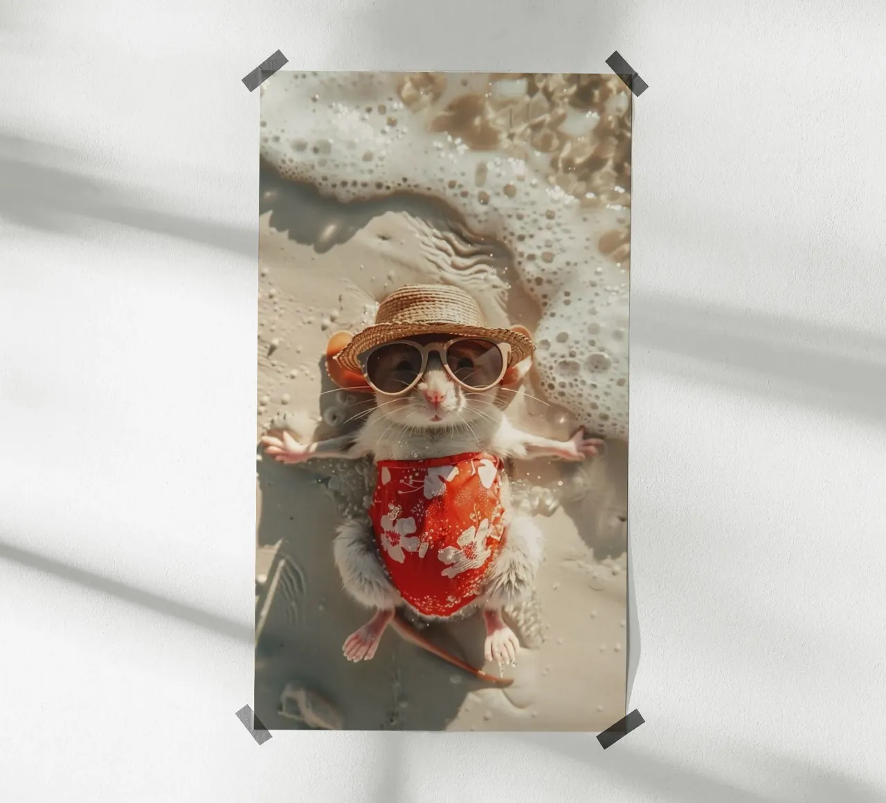 playful mouse in beach poster con telaio in plastica da throme
