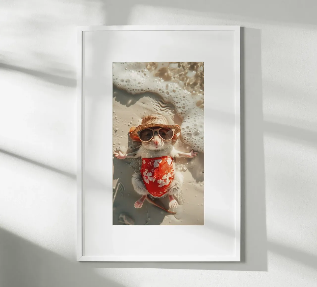 playful mouse in beach poster con telaio in plastica da throme