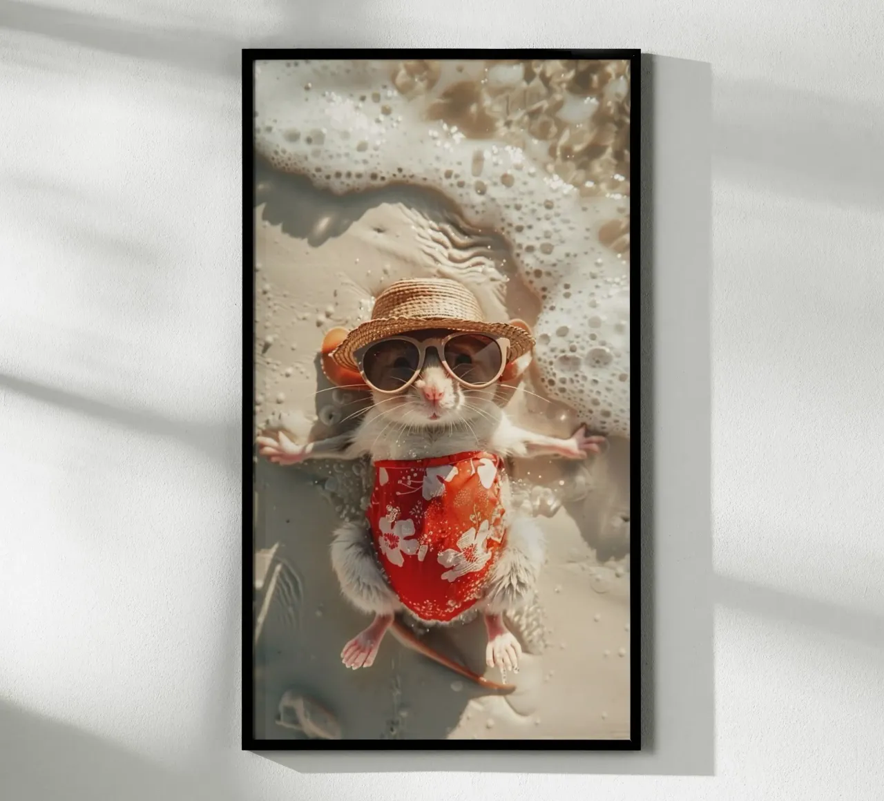 playful mouse in beach poster con telaio in plastica da throme