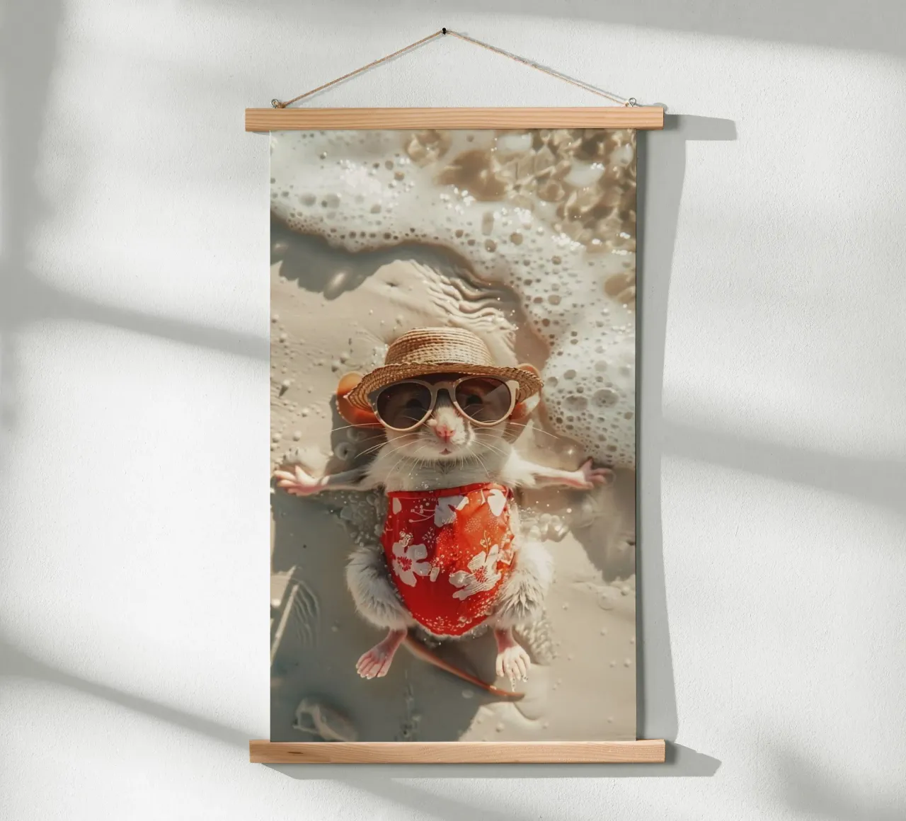 playful mouse in beach poster con telaio in plastica da throme
