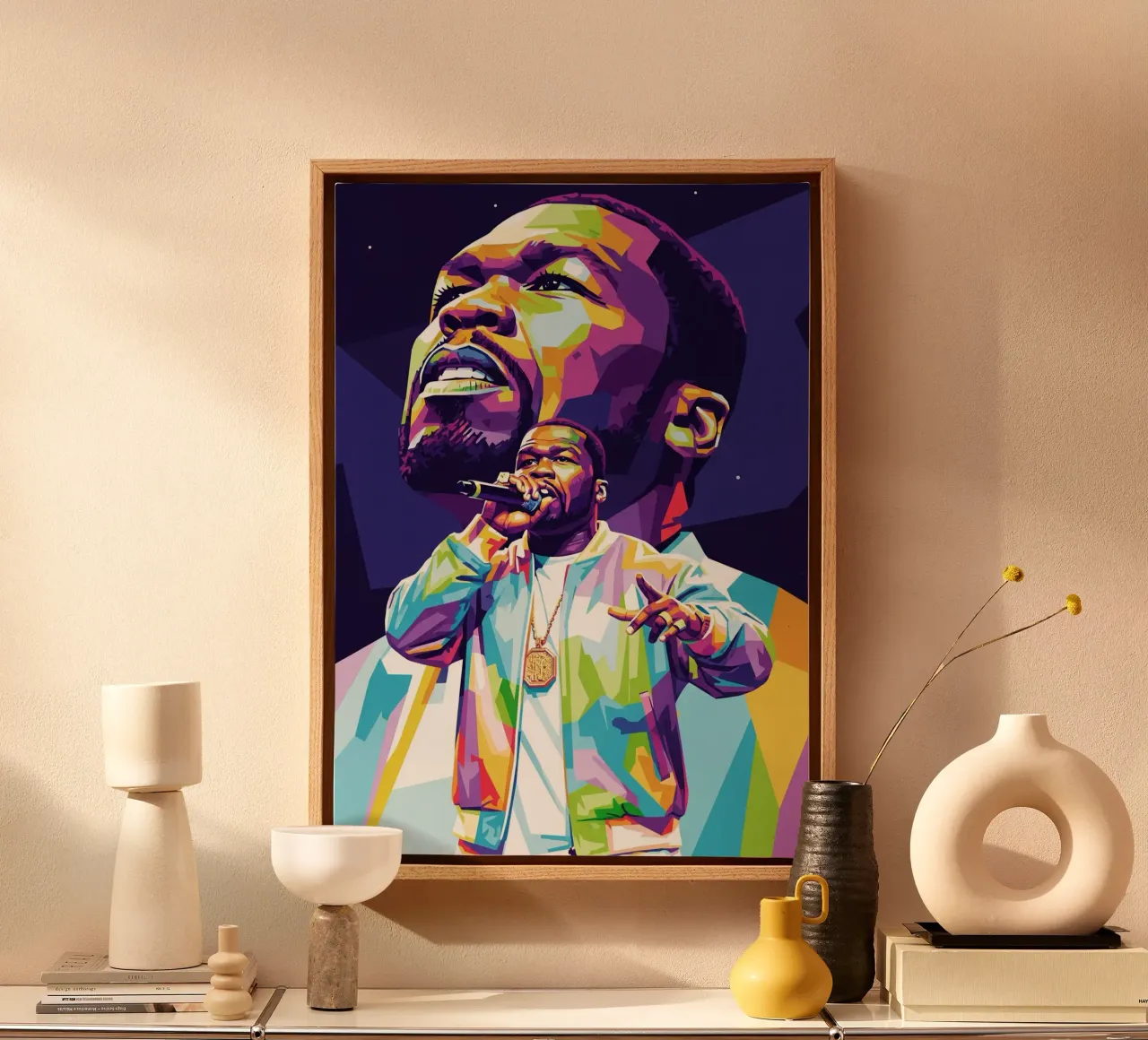 50 Cent on stage canvas with Floater frame by Hantamrata