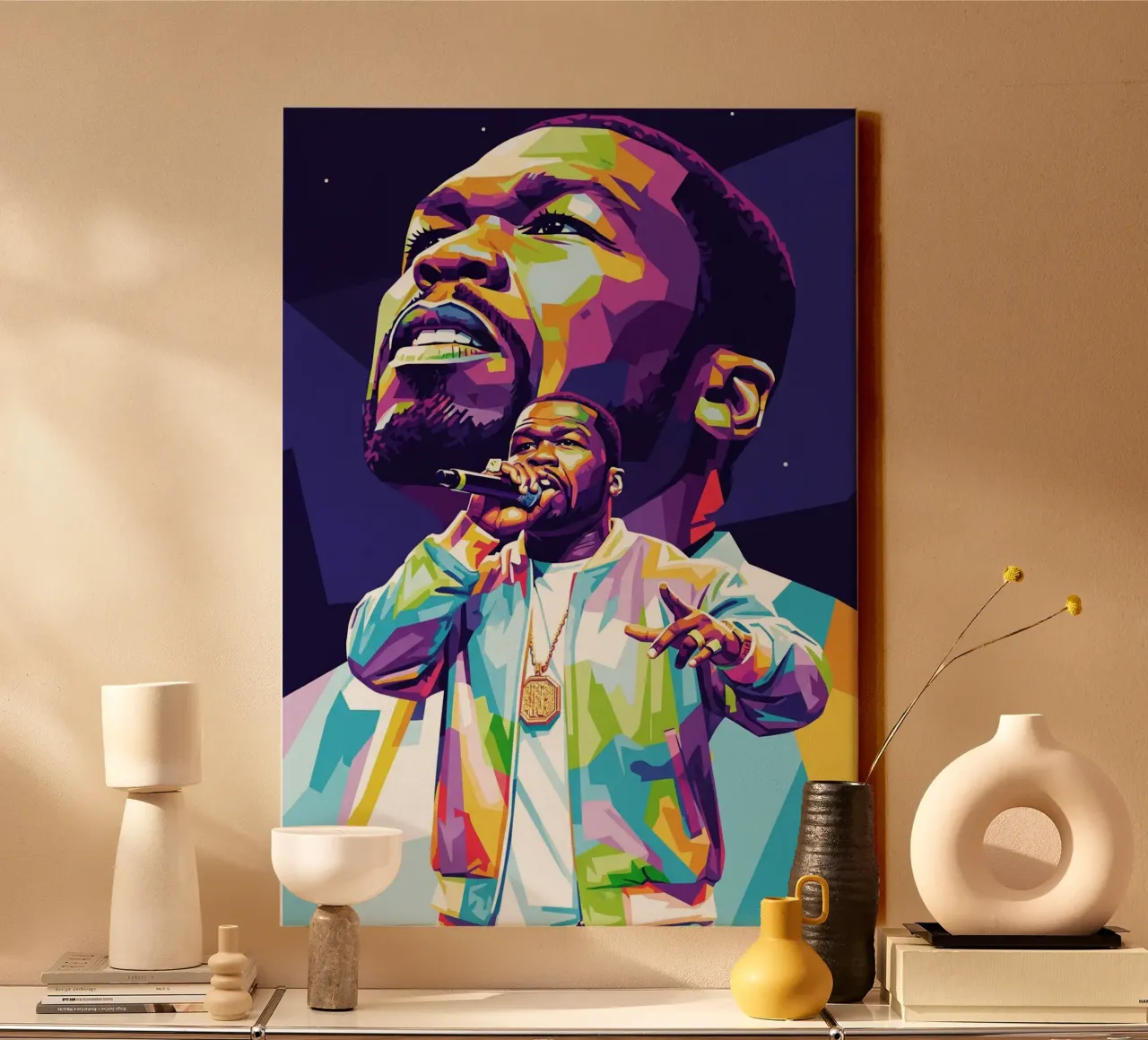 50 Cent on stage canvas with Floater frame by Hantamrata