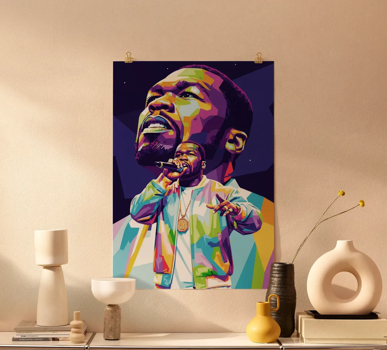 50 Cent sul palco poster con telaio in legno da Hantamrata