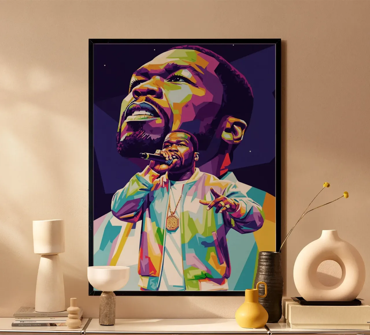 50 Cent sul palco poster con telaio in legno da Hantamrata