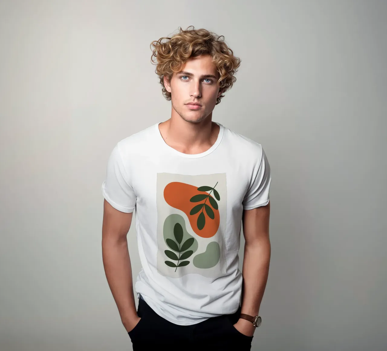 Overlapping Leaves on Organic Blobs t-shirt da LisaArtes