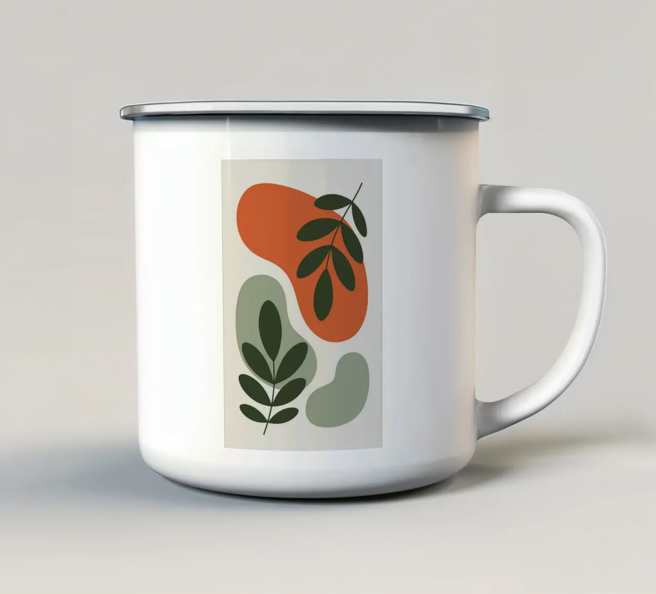 Overlapping Leaves on Organic Blobs Emaille Tasse von LisaArtes