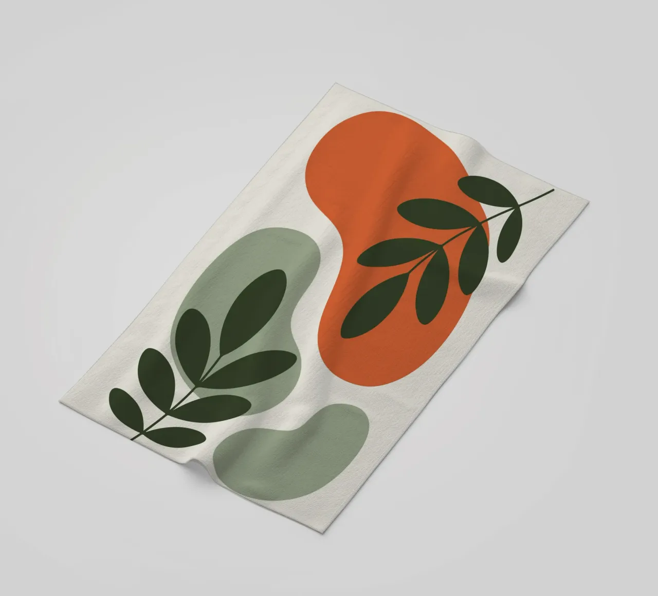 Overlapping Leaves on Organic Blobs Strandtuch von LisaArtes