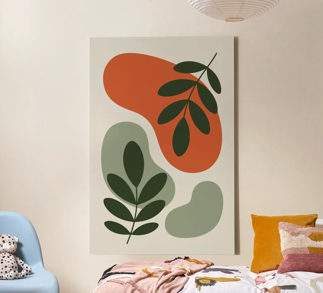 Overlapping Leaves on Organic Blobs toile de LisaArtes