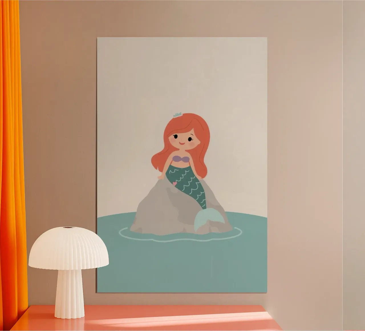 Simpática sirena de dibujos animados sentada en una roca poster de DesignDoodle