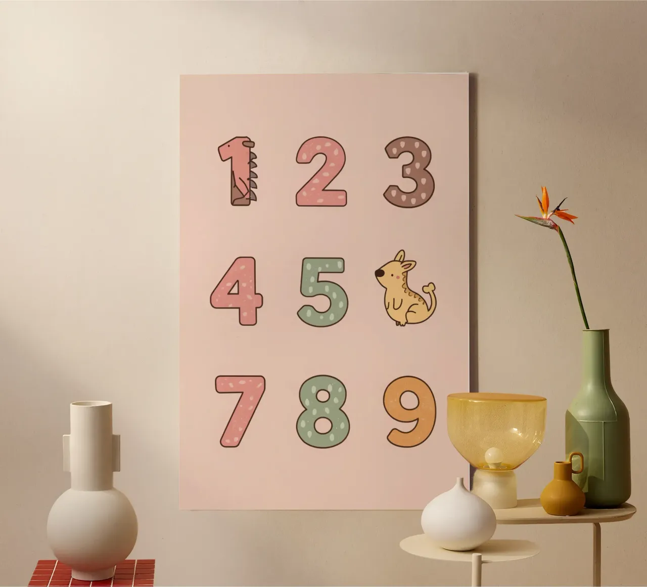 Cartoon Getallen Eén tot en met Negen met Dieren Illustraties canvas met Baklijst van DesignDoodle