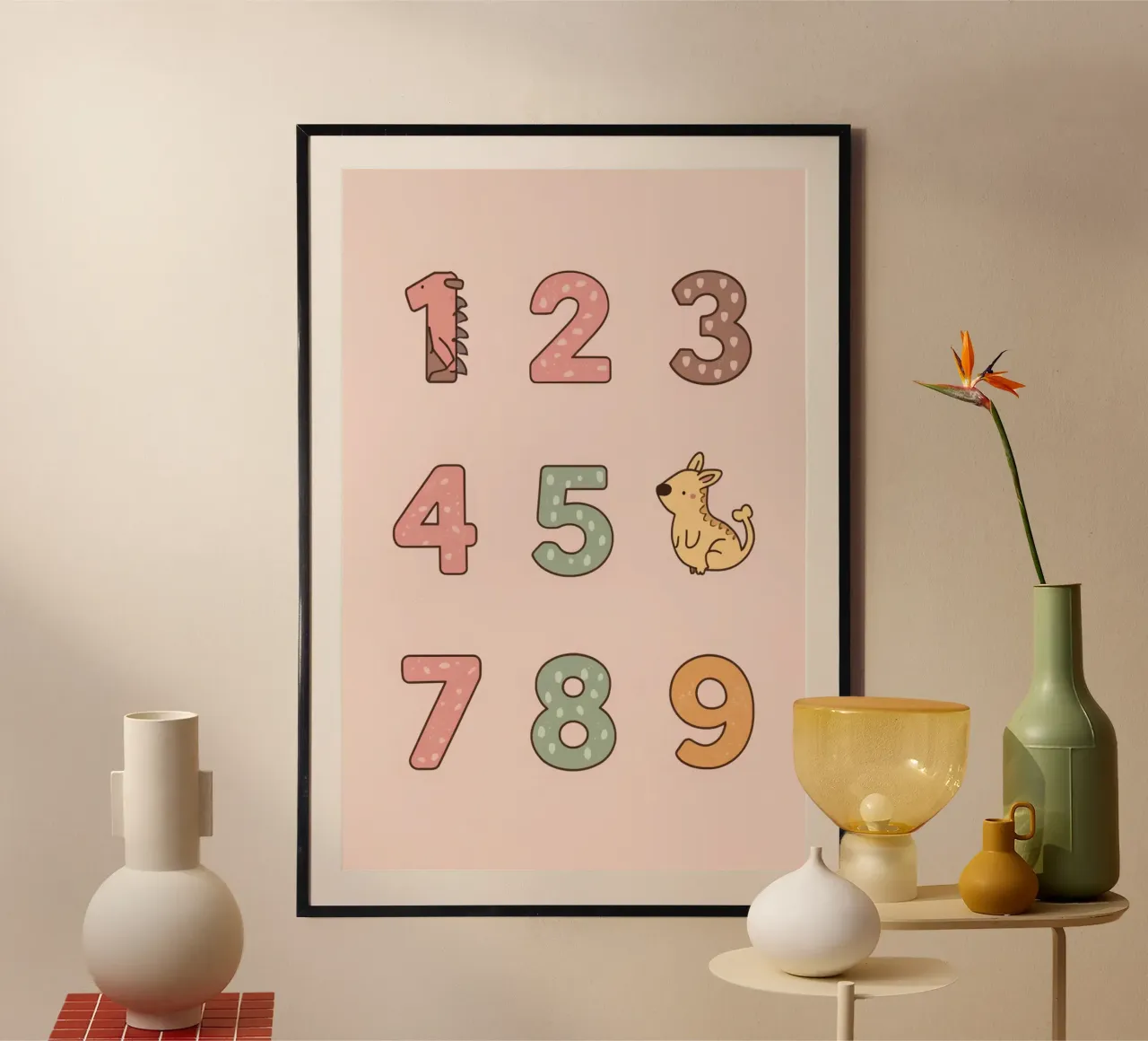 Numeri a fumetti da uno a nove con illustrazioni di animali poster da DesignDoodle
