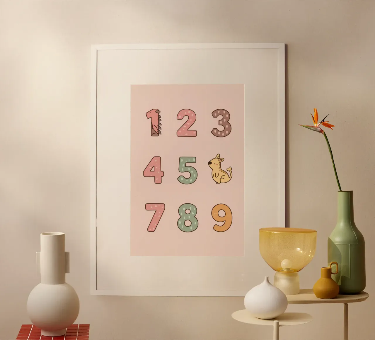 Numeri a fumetti da uno a nove con illustrazioni di animali poster da DesignDoodle