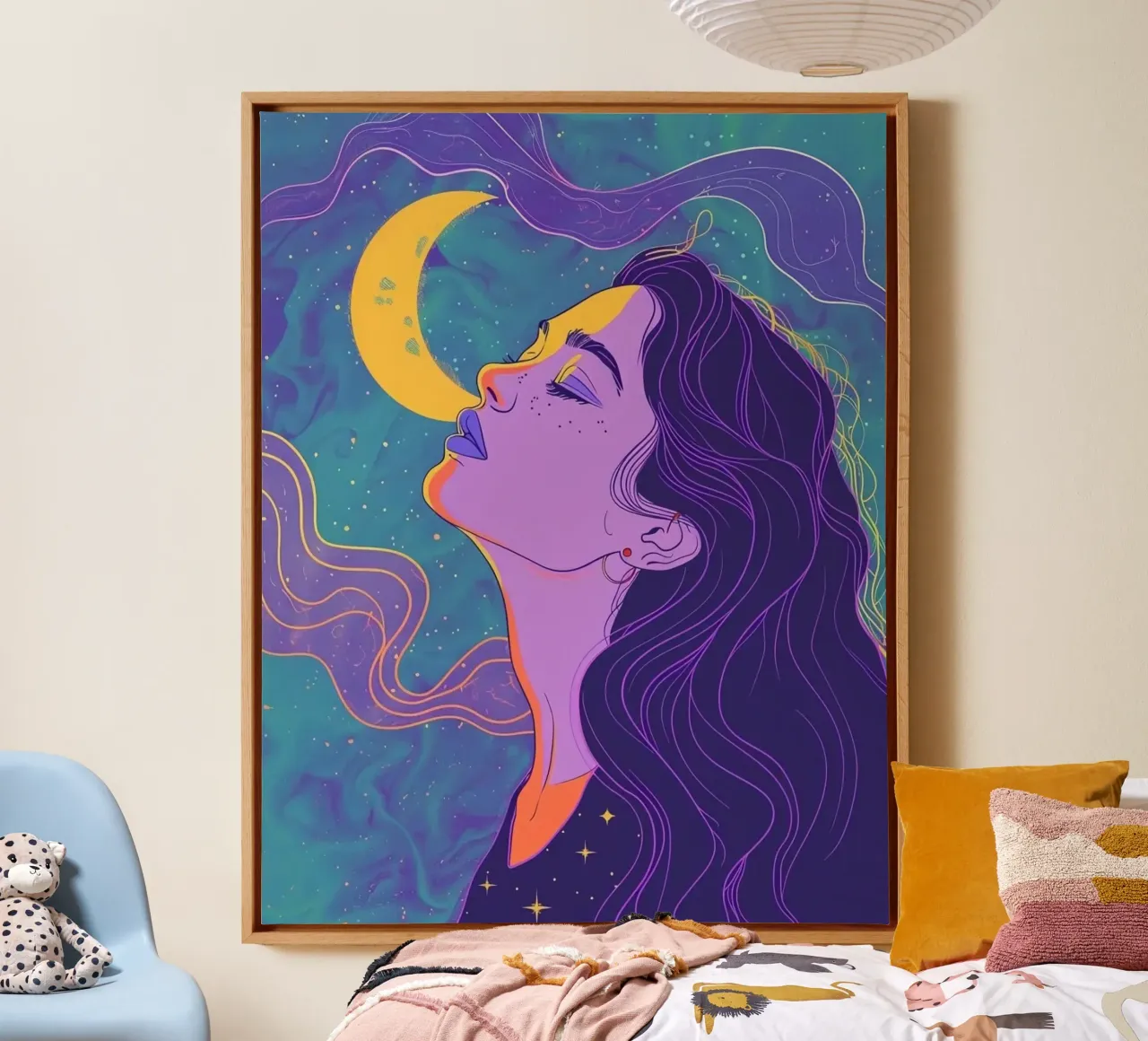 girl in moon feel canvas met Baklijst van Josum