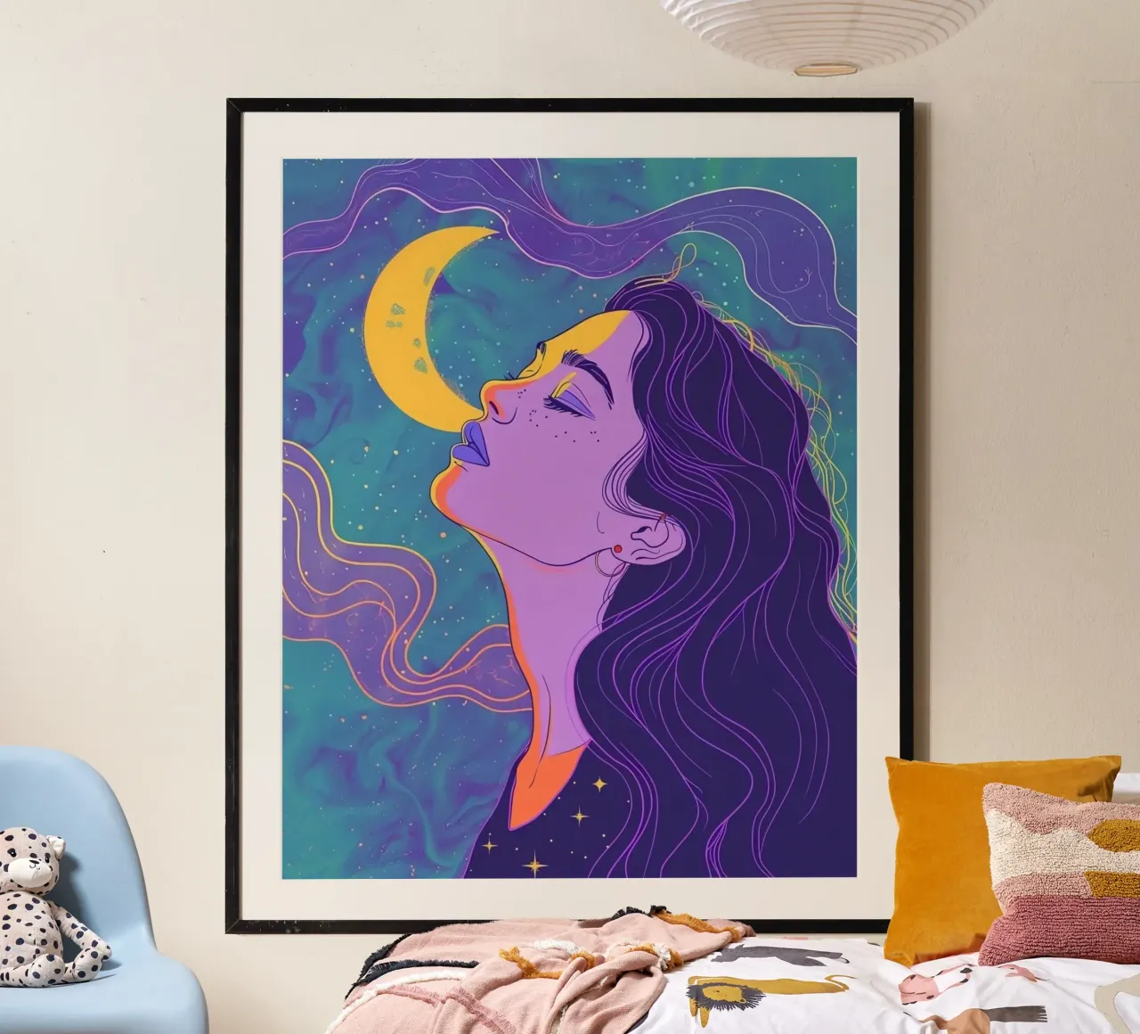 girl in moon feel poster con telaio in legno da Josum