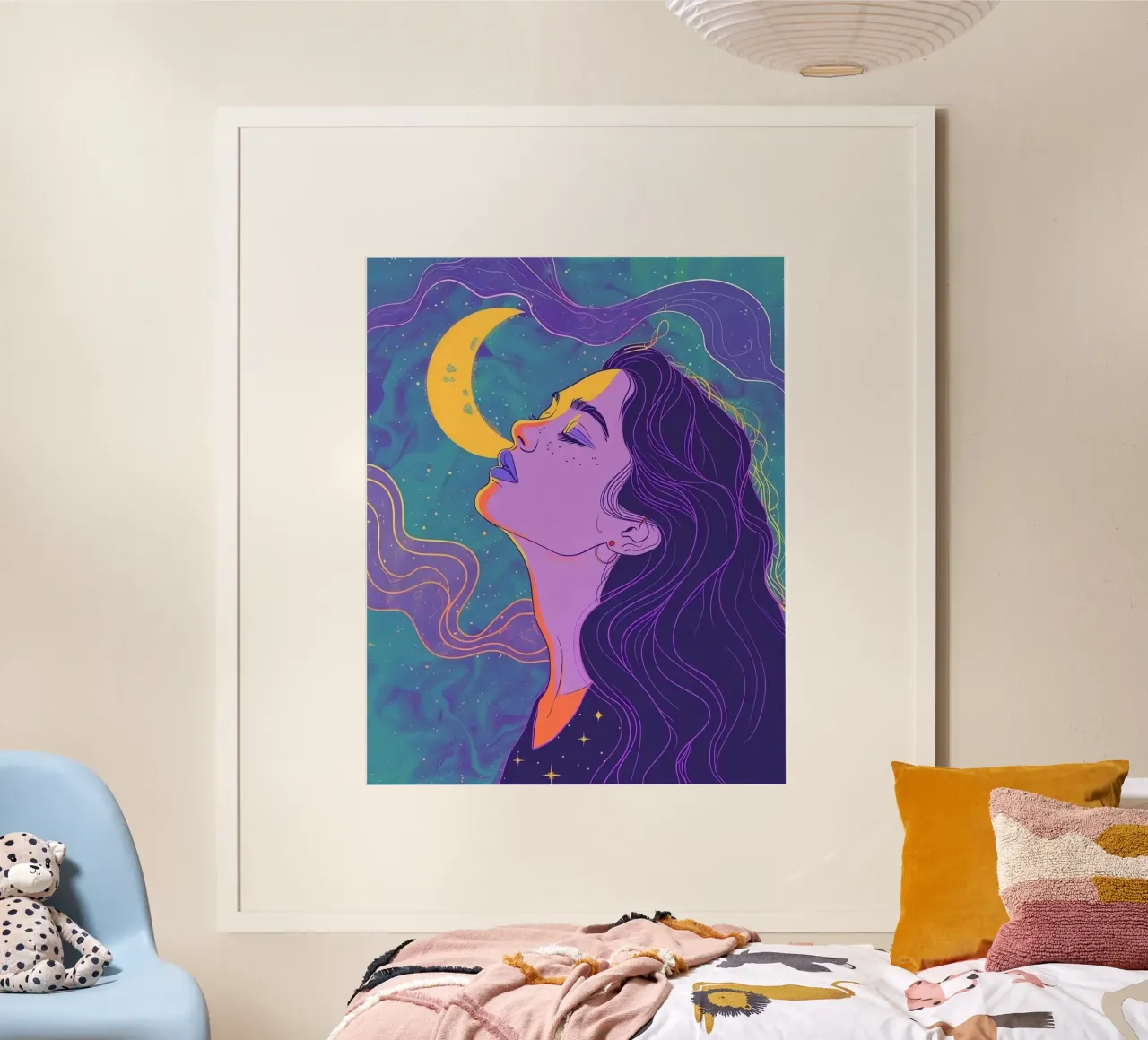 girl in moon feel poster con telaio in legno da Josum
