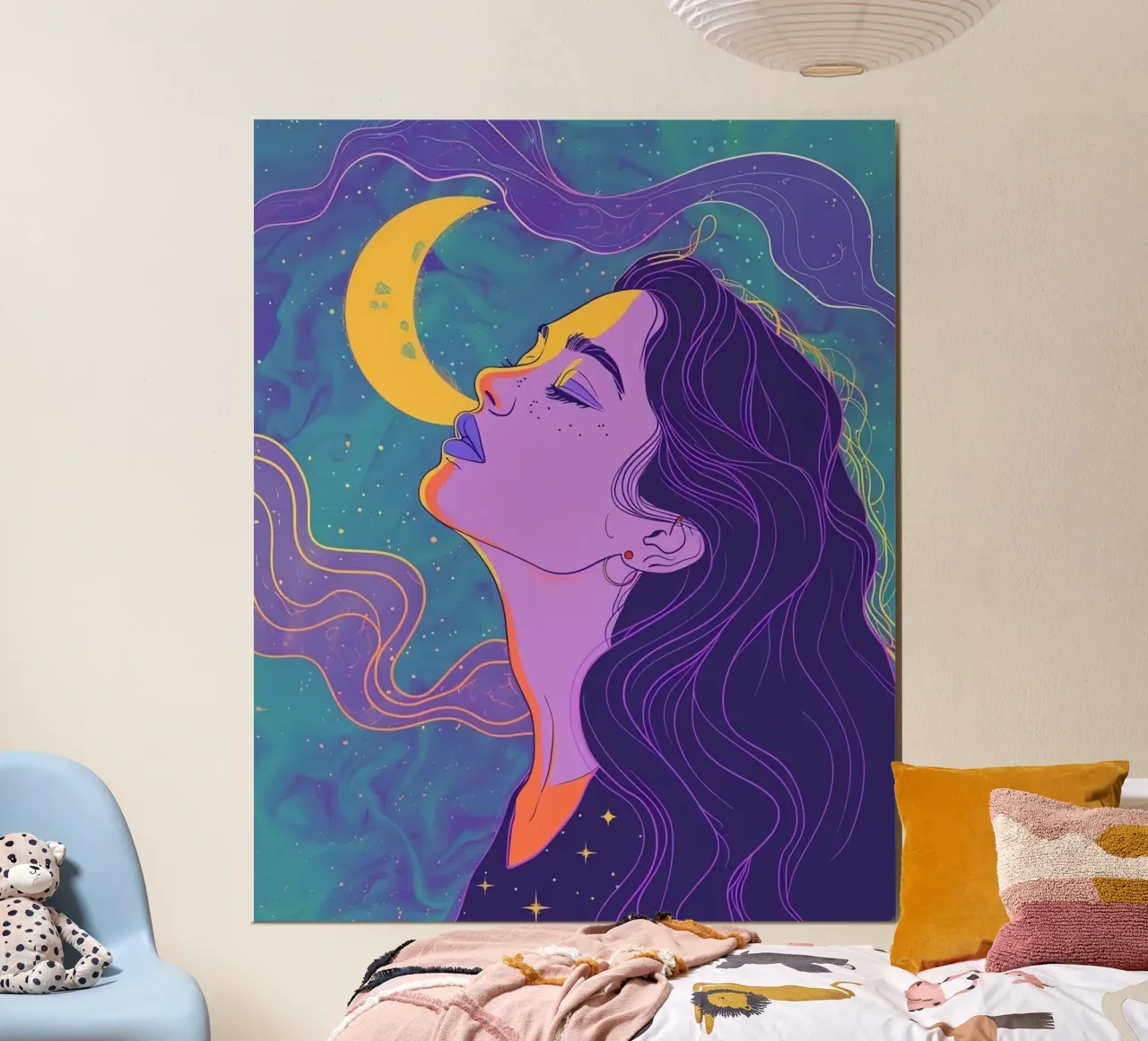 girl in moon feel poster con telaio in legno da Josum