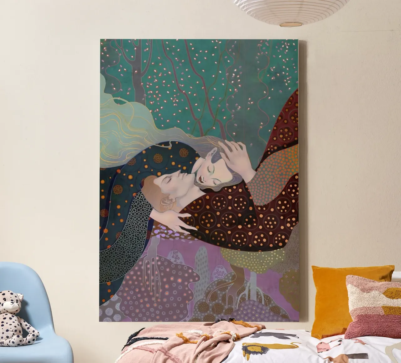 girl and boy hold together tela con Cornice a cassetta da comura