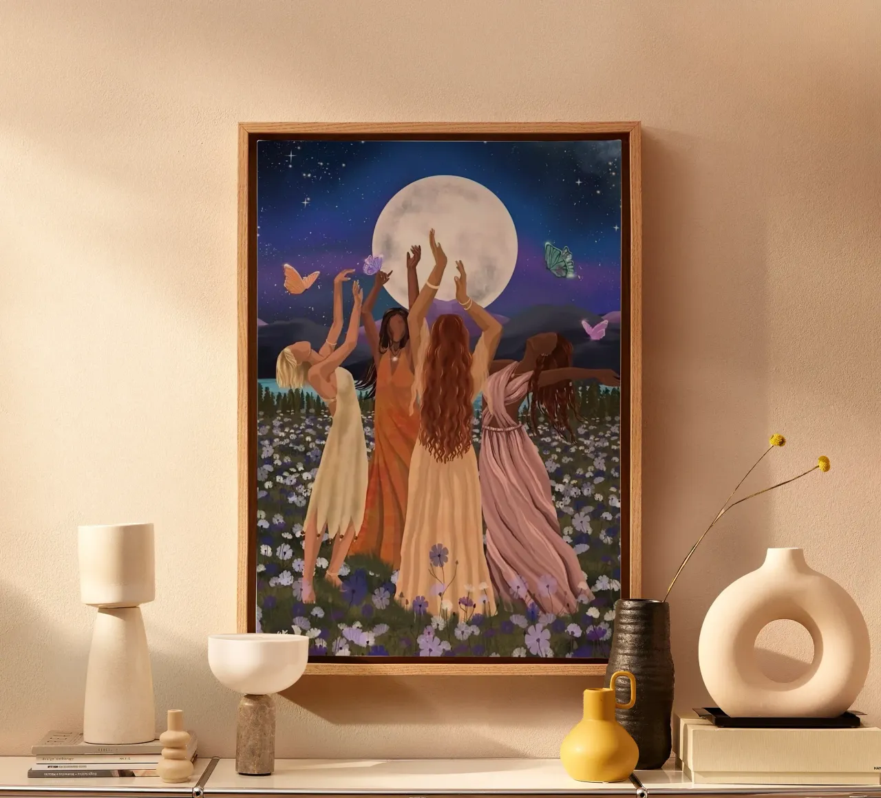 dancing in the moonlight canvas with Floater frame by Josum