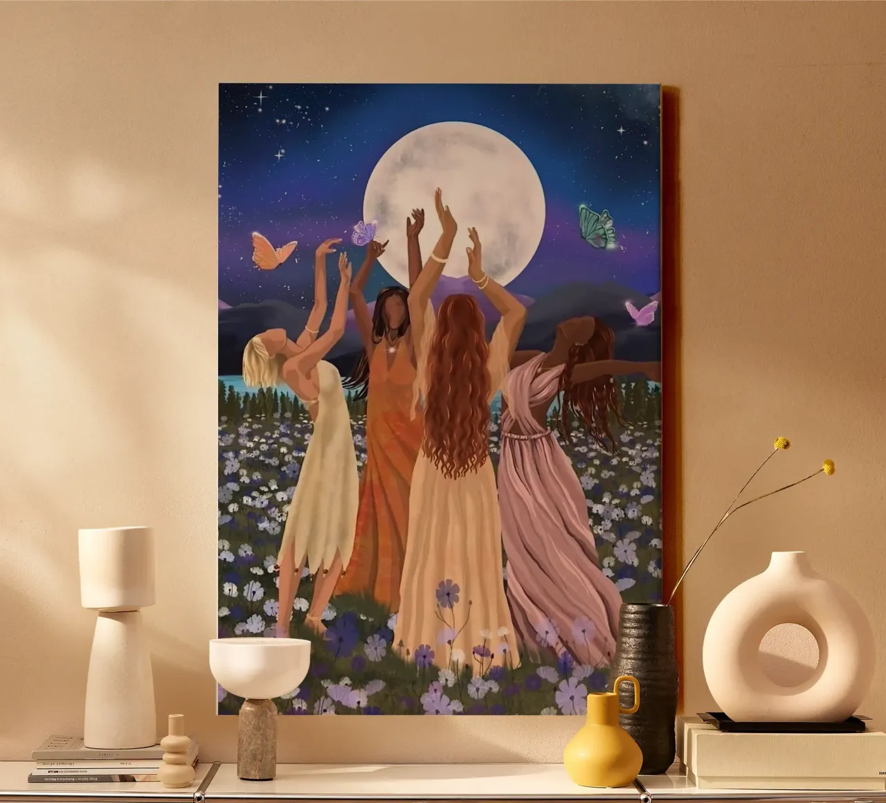 dancing in the moonlight canvas with Floater frame by Josum