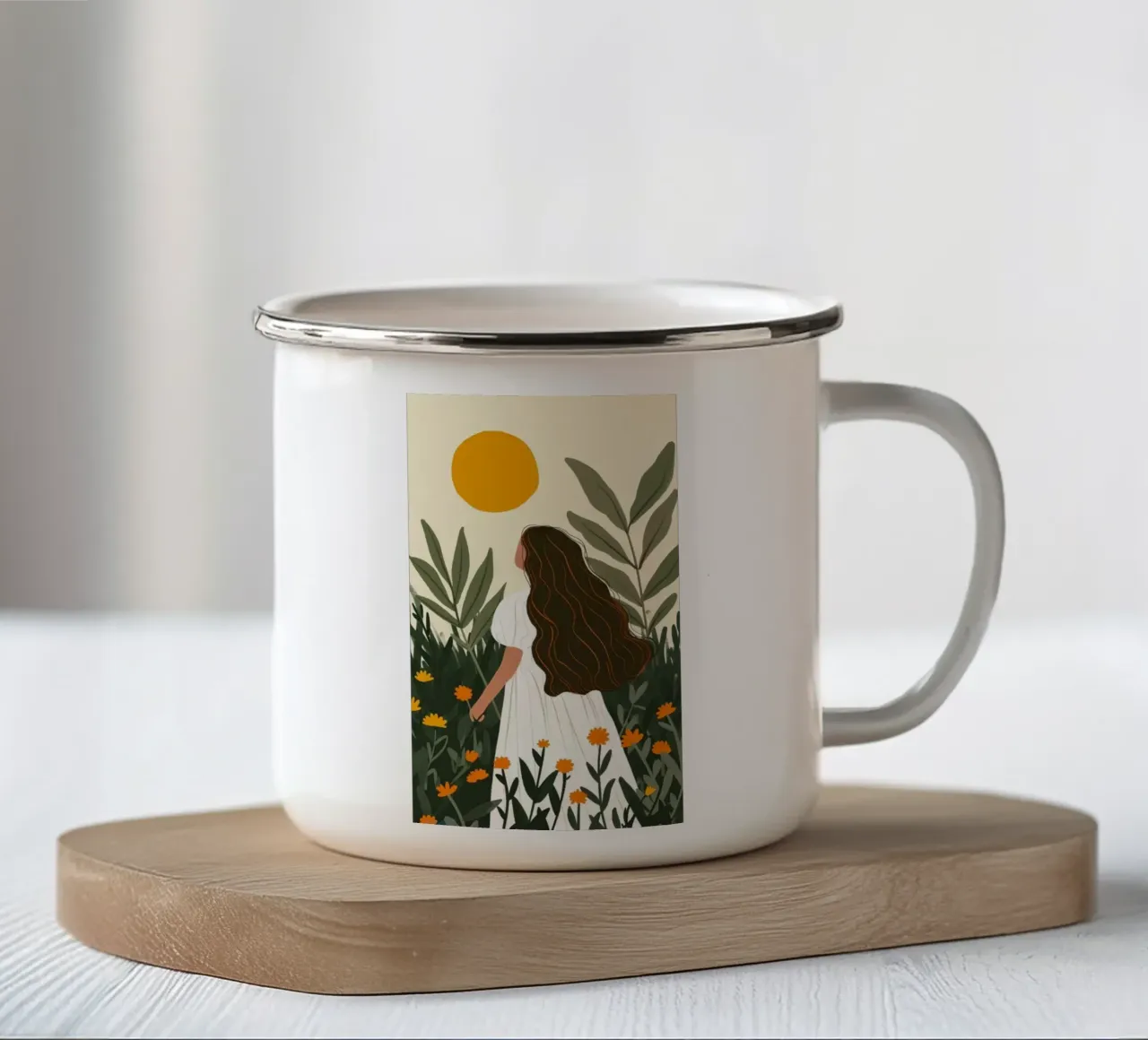 girl playing in the forest tazza in smalto da comura