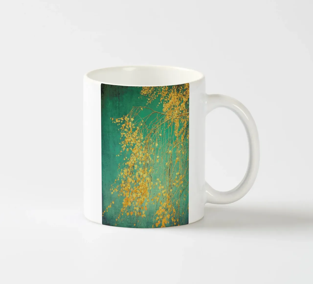 Birch Tree - Flüstern von Gelb Smaragdgrün Keramik Tasse von Ingrid Beddoes