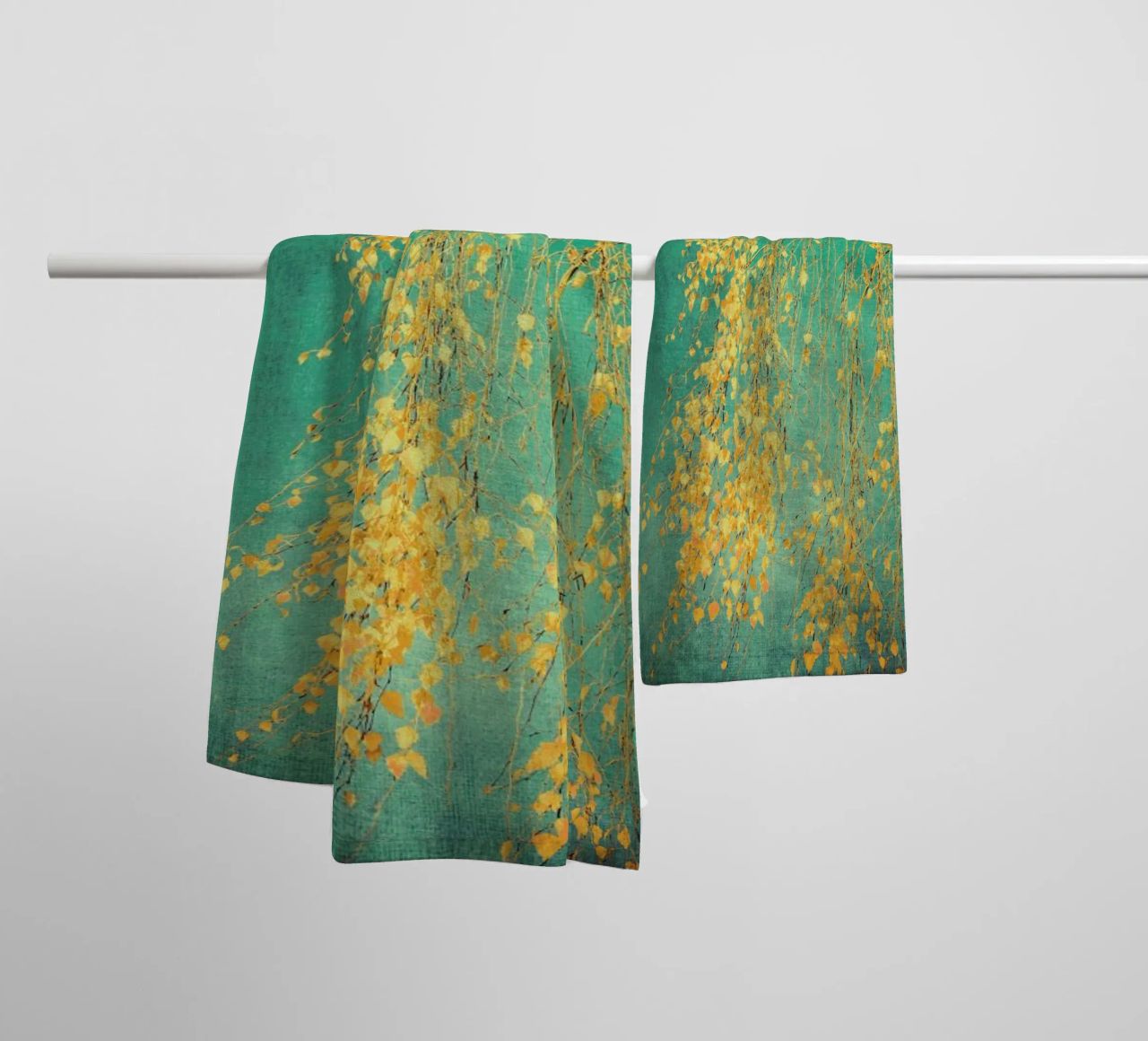 Birch Tree - Whispers of Yellow Emerald Green towel by Ingrid Beddoes