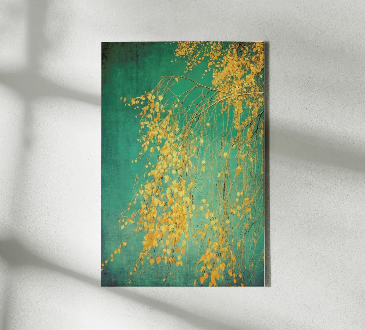Birch Tree - Whispers of Yellow Emerald Green canvas with Floater frame by Ingrid Beddoes