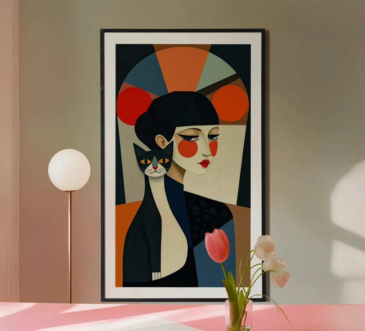 girl and cat in art color poster da Josum