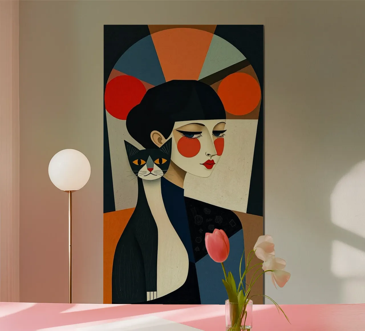 girl and cat in art color poster da Josum