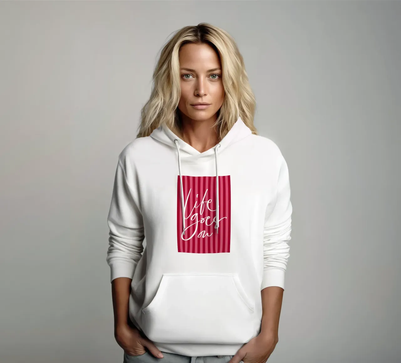 Citazione positiva con design a strisce rosa e rosse felpa con cappuccio da The Art Club