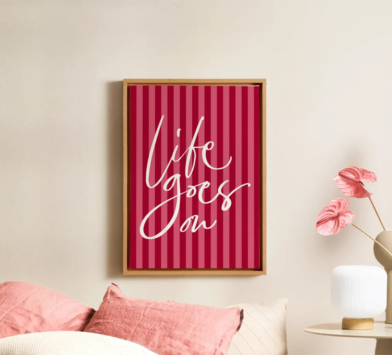 Positive quote with Bold Pink and Red Striped Design canvas with Floater frame by The Art Club