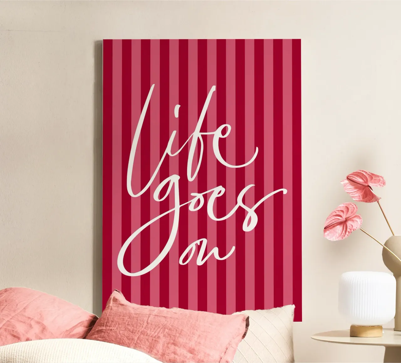 Positive quote with Bold Pink and Red Striped Design canvas with Floater frame by The Art Club