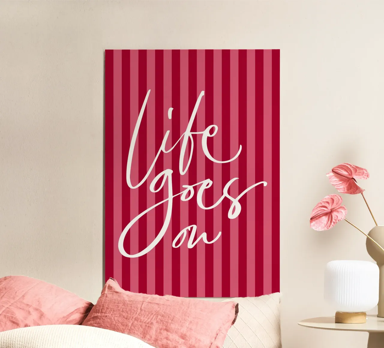Positive quote with Bold Pink and Red Striped Design poster by The Art Club