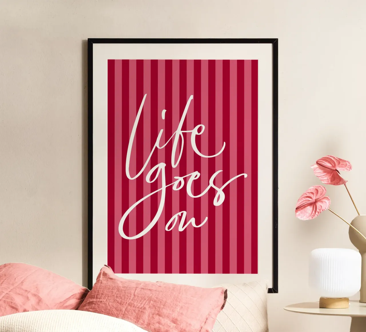 Positive quote with Bold Pink and Red Striped Design poster by The Art Club
