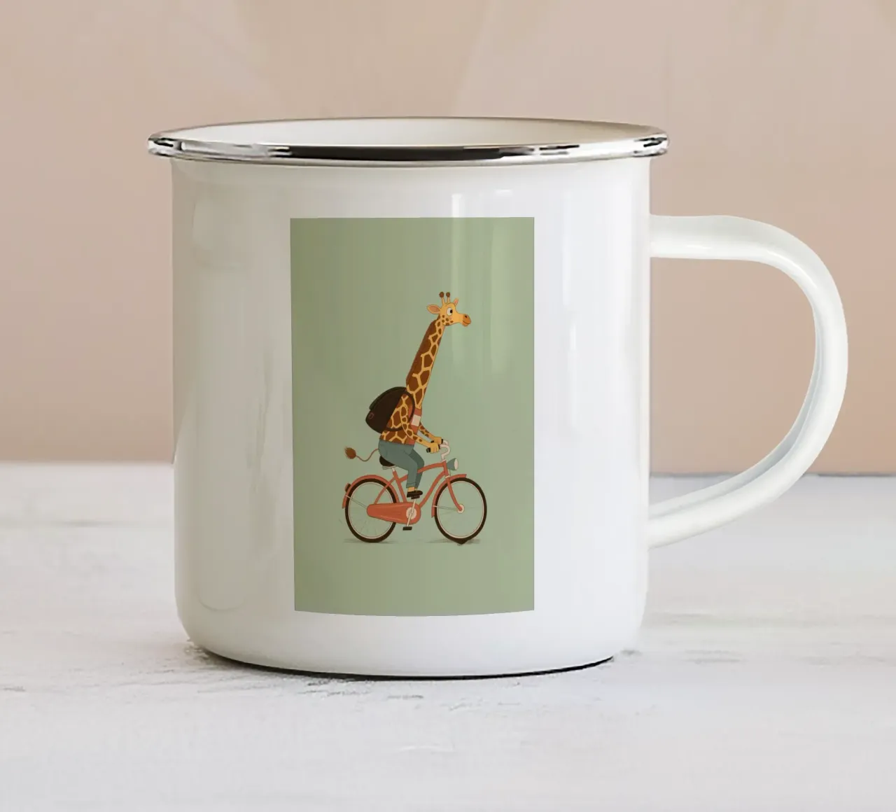 cycling giraffe tazza in smalto da knowledge