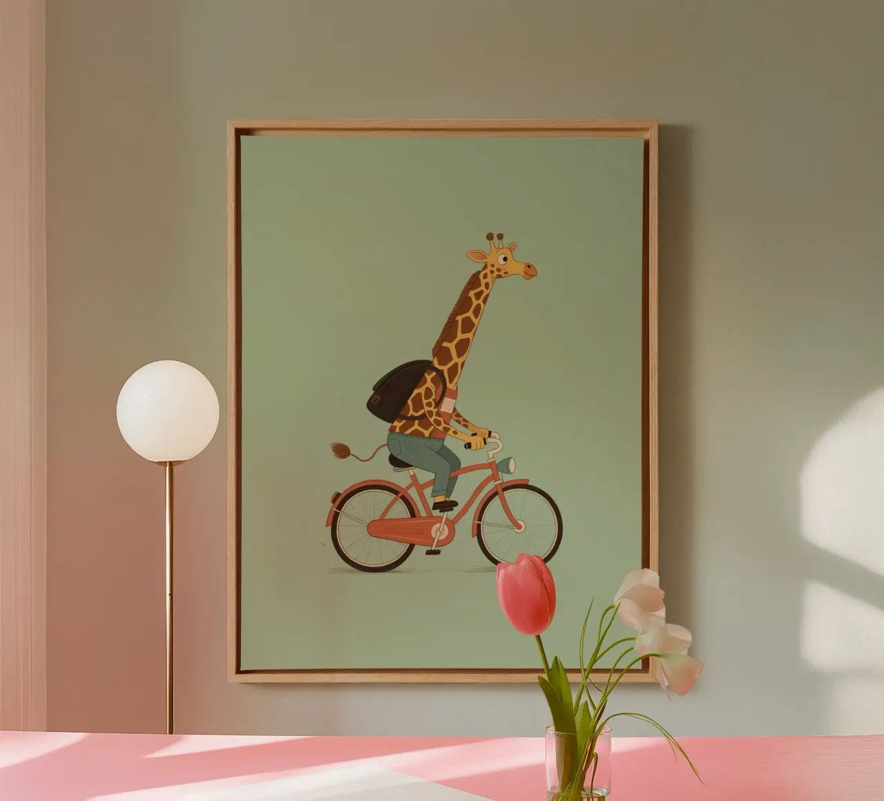 cycling giraffe tela con Cornice a cassetta da knowledge