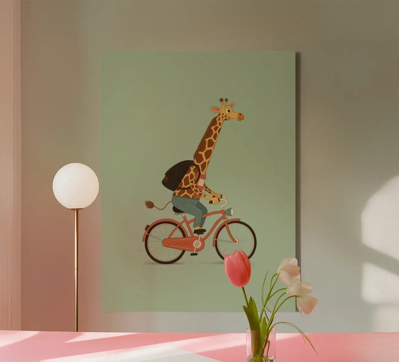 cycling giraffe tela con Cornice a cassetta da knowledge