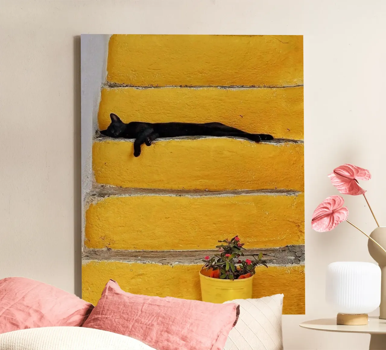 cat lie on stair tela con Cornice a cassetta da sophiaz