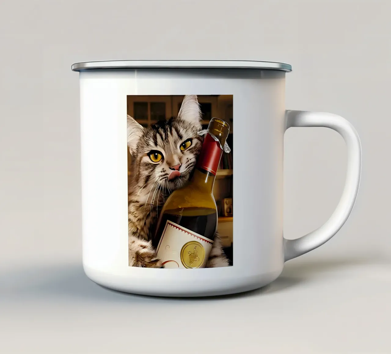 Gatto bottiglia di vino tazza in smalto da Arjun