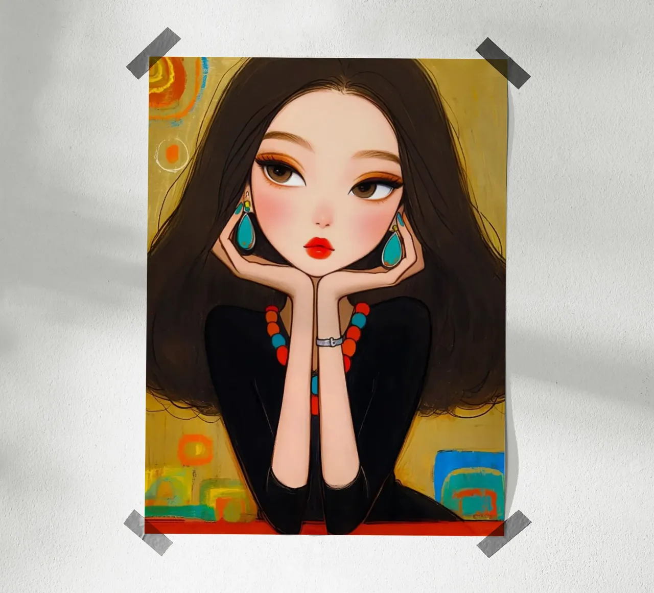 girl in the art background poster con telaio in alluminio da mardaven