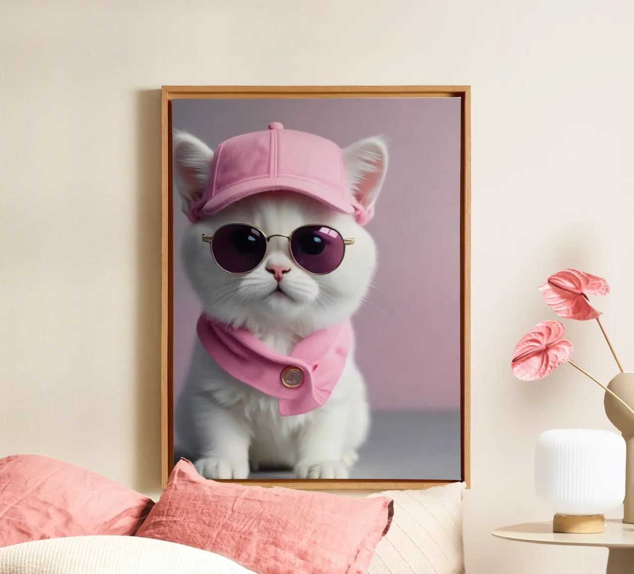cat pink hat tela con Cornice a cassetta da sophiaz