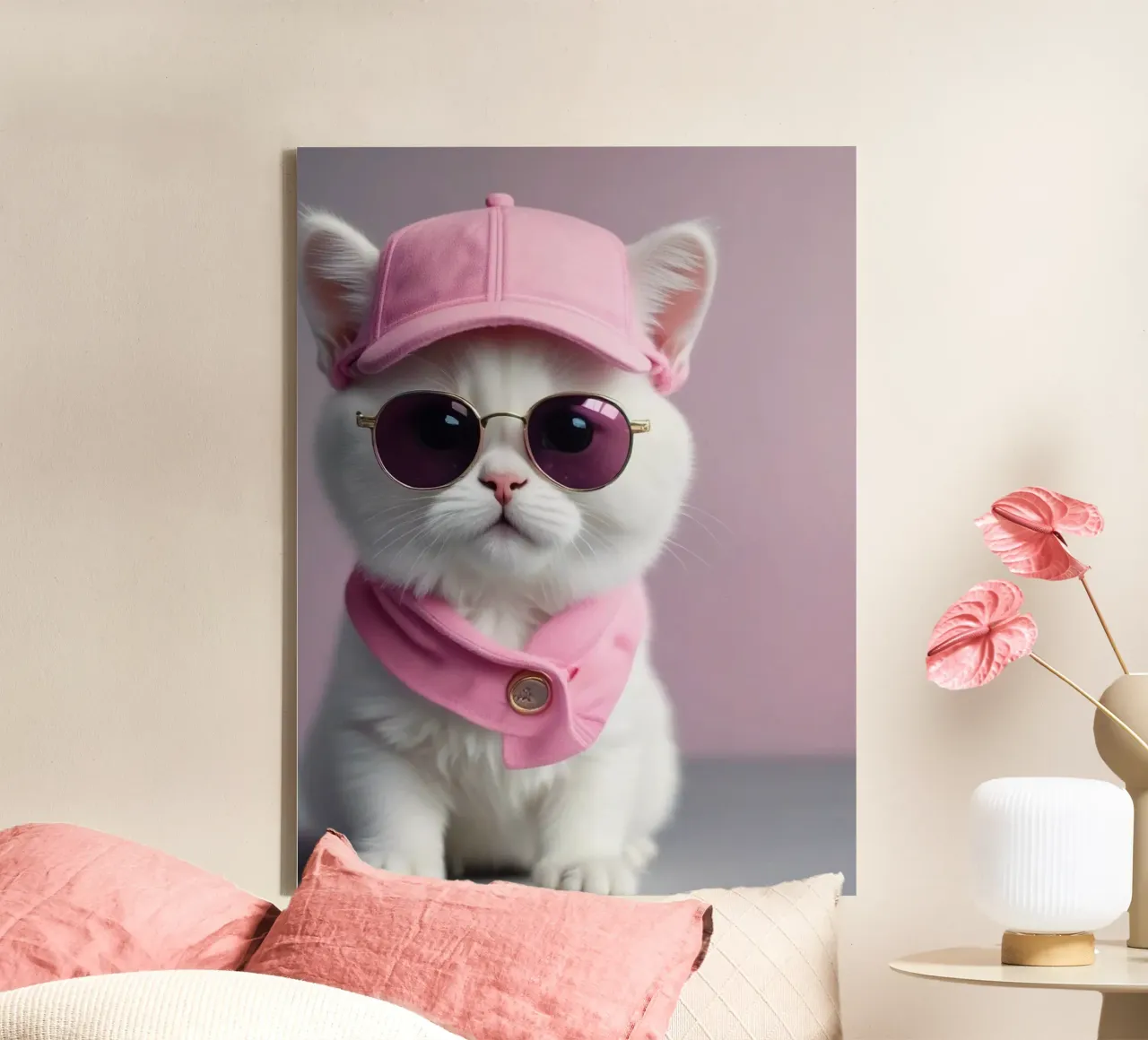 cat pink hat tela con Cornice a cassetta da sophiaz