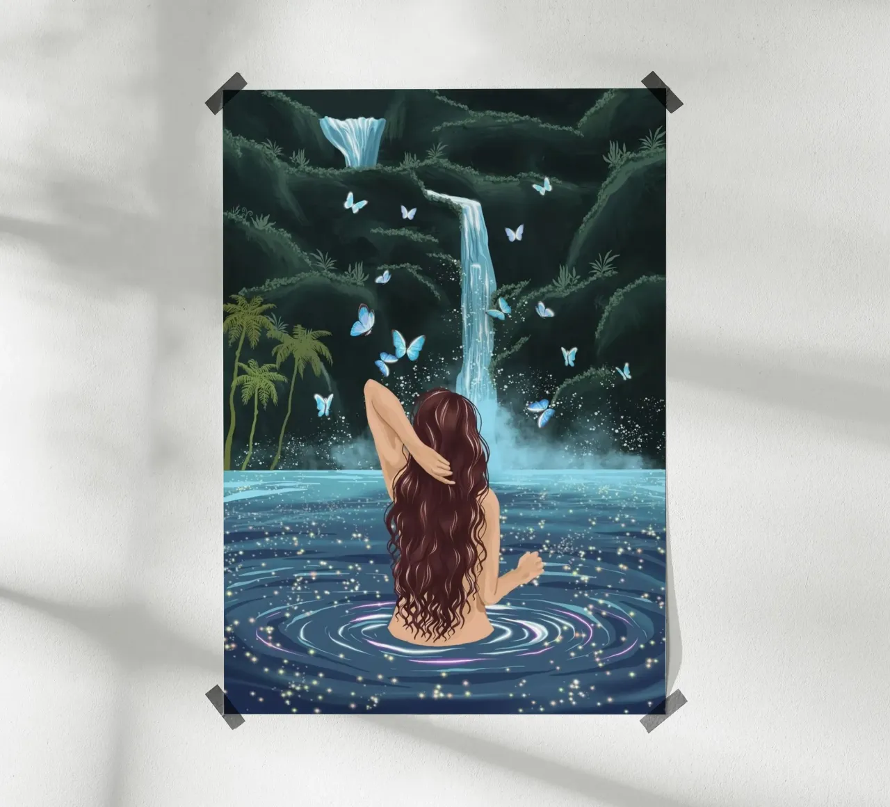 girl shower in waterfall poster da sophiaz