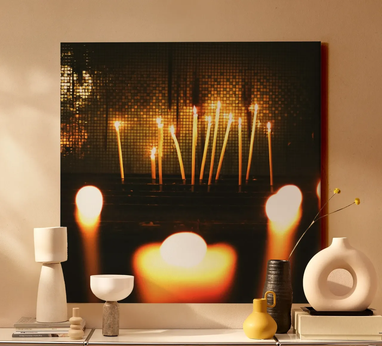 The flickering candles canvas with Floater frame by mip of map