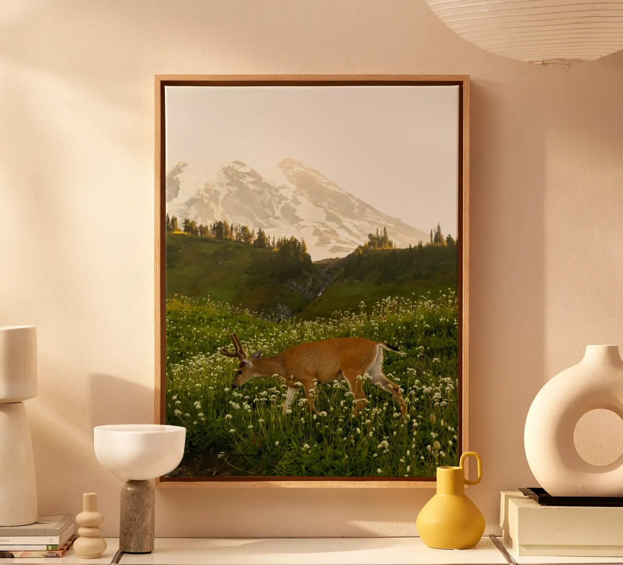 Golden deer on flower hill tela con Cornice a cassetta da mip of map
