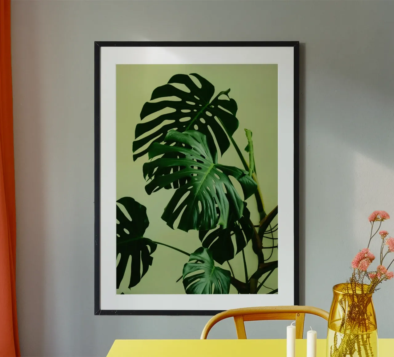 Fresh green pothos leaves poster con telaio in plastica da mip of map