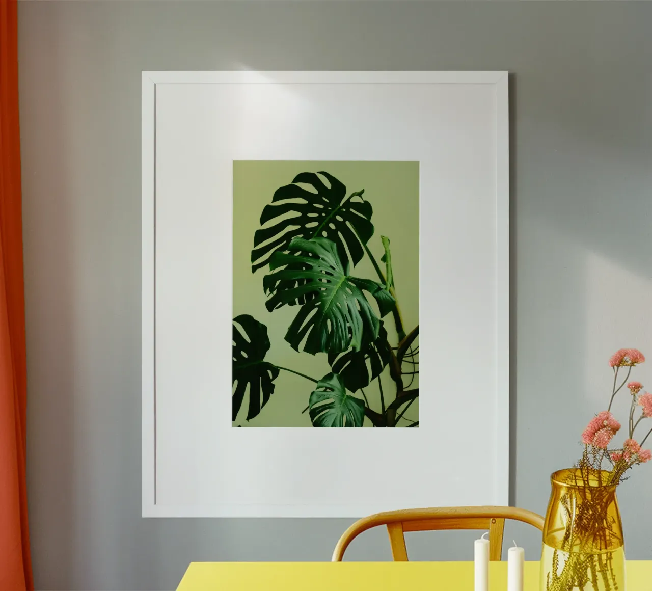 Fresh green pothos leaves poster con telaio in plastica da mip of map