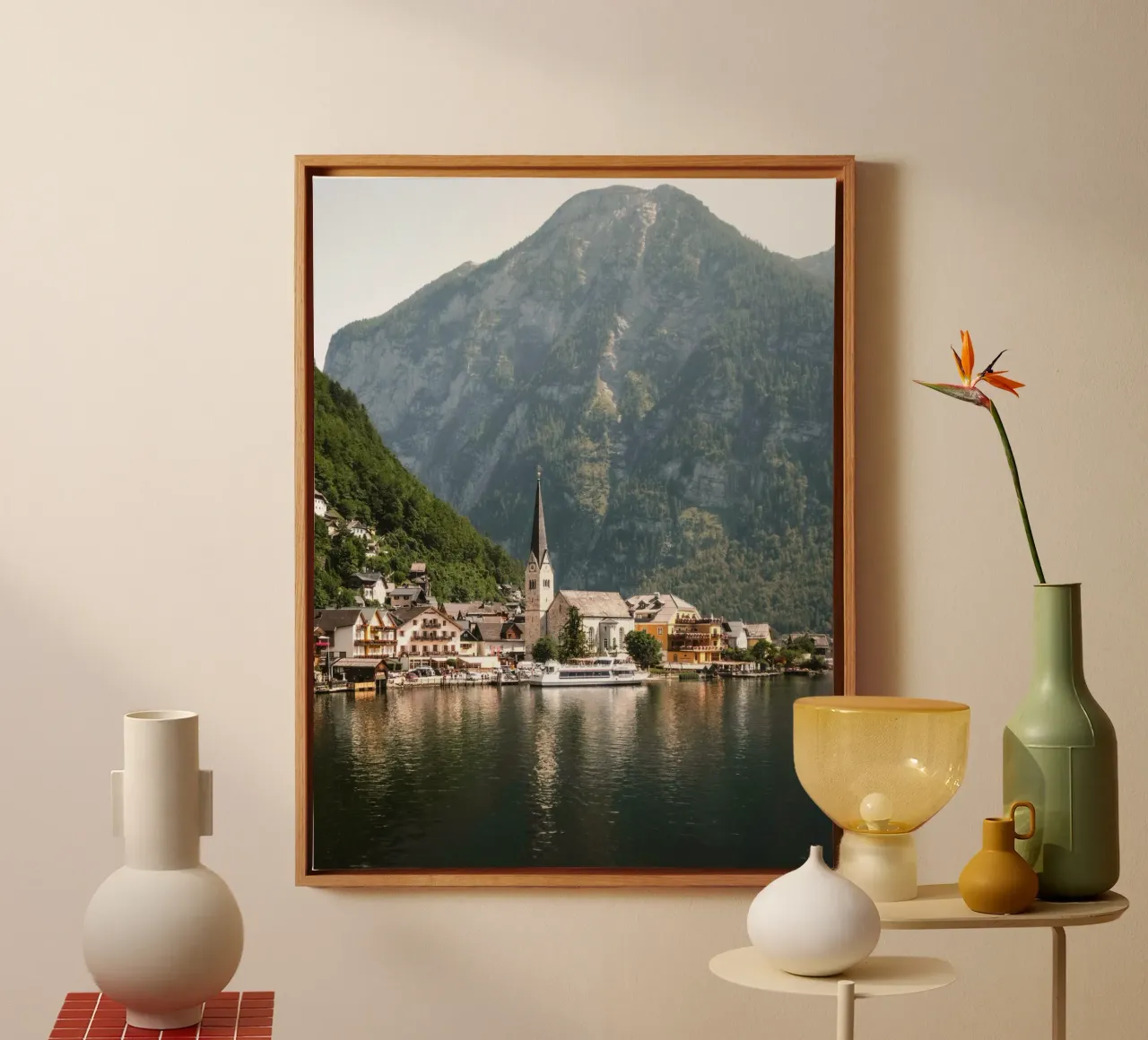 Ancient village by the river canvas met Baklijst van mip of map