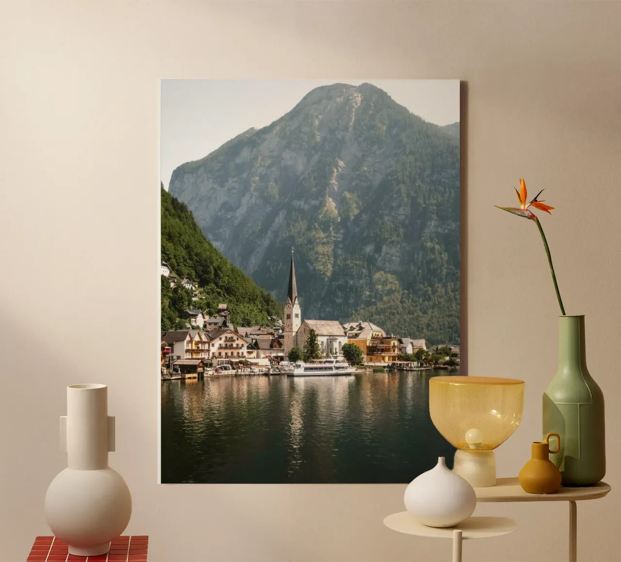 Ancient village by the river canvas met Baklijst van mip of map